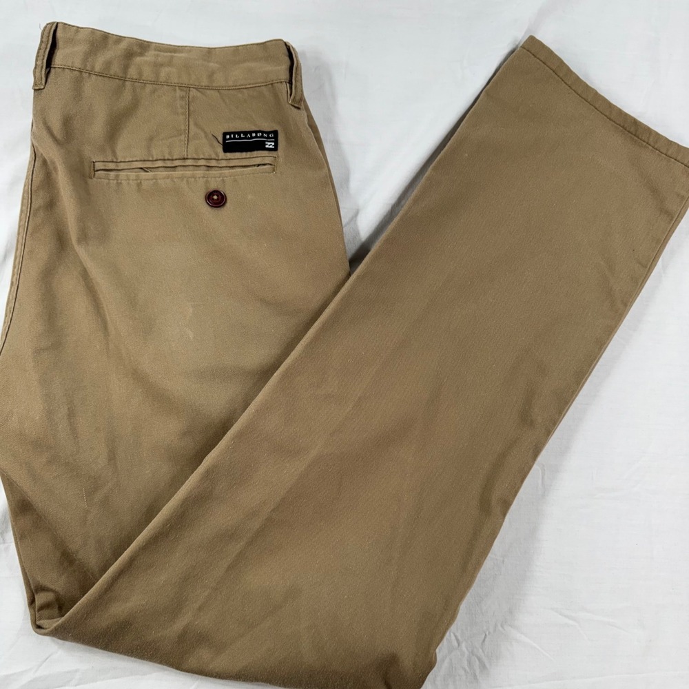 Billabong Carter Chino Pants Mens 32 Khaki Poly Cotton Straight Leg Tan Casual